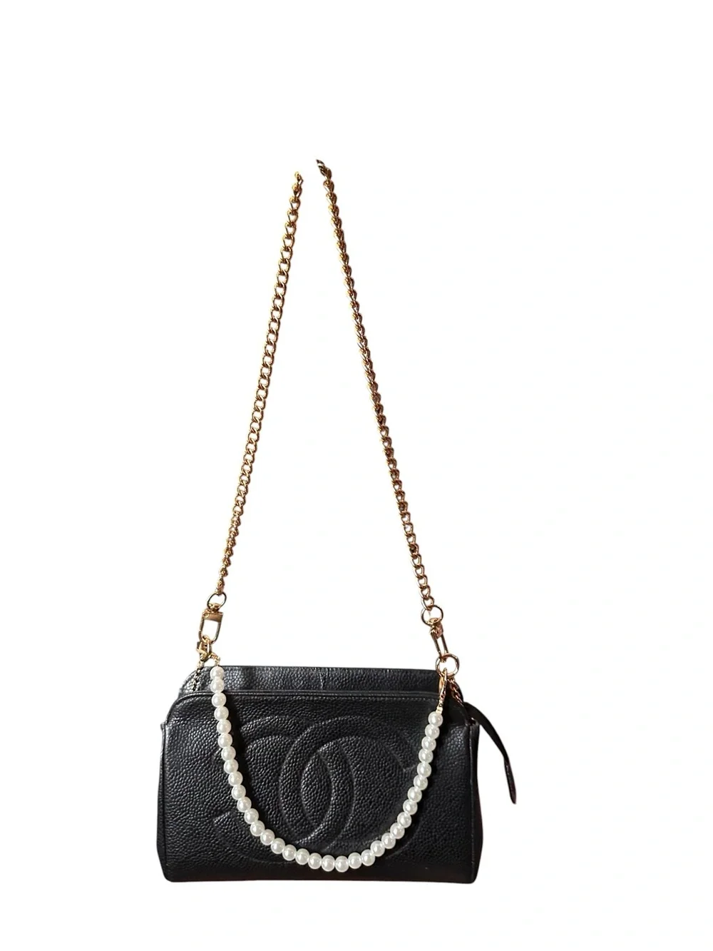 CHANEL Black Quilted CC Logo Cosmetic Pouch